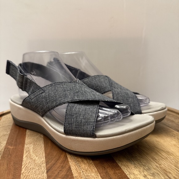 Clark's Cloudsteppers Soft Cushion Ankle Strap Sandals Heathered Denim Blue 9M - Picture 1 of 15